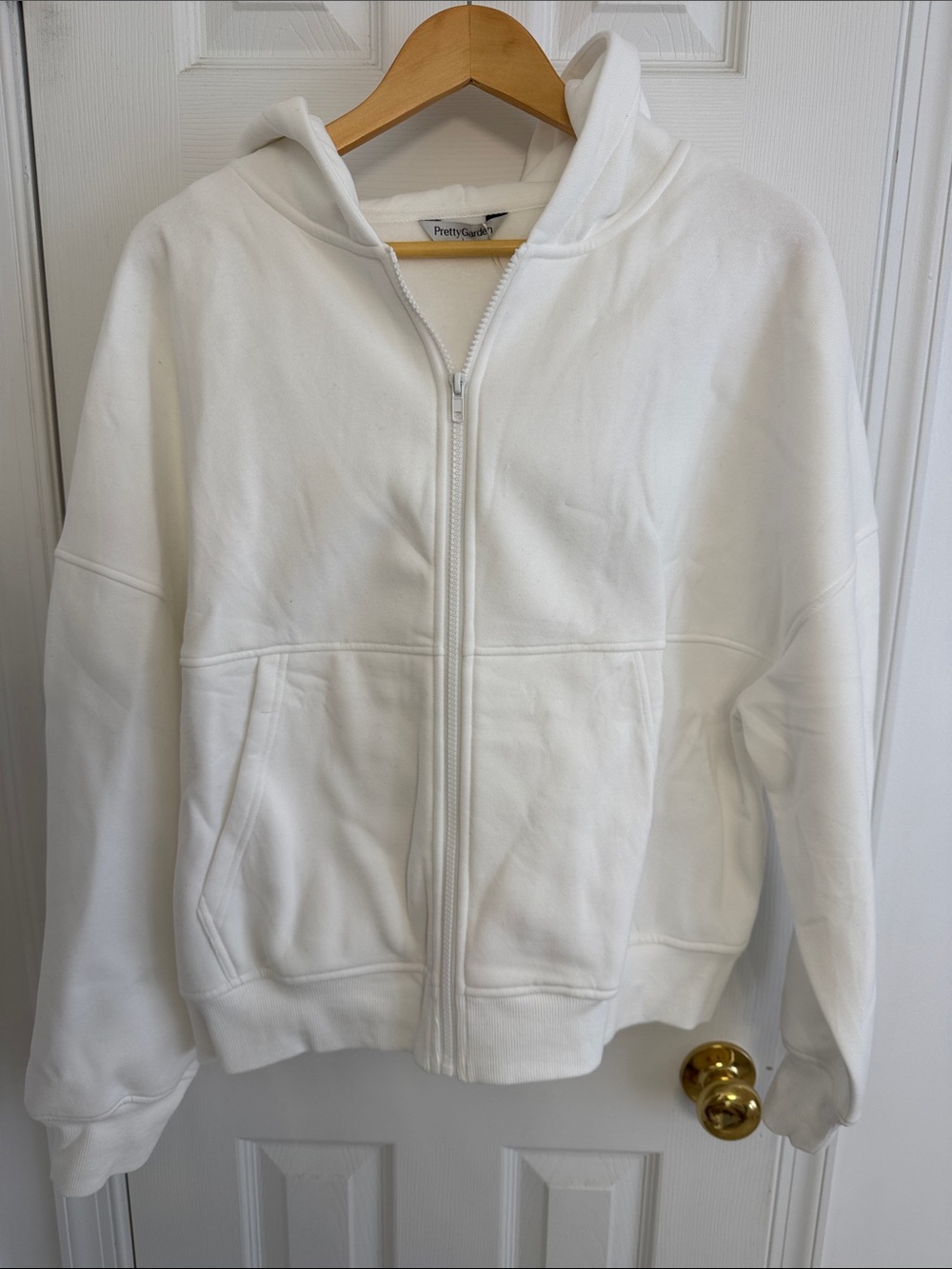 PrettyGarden White Full-Zip Hooded Sweatshirt